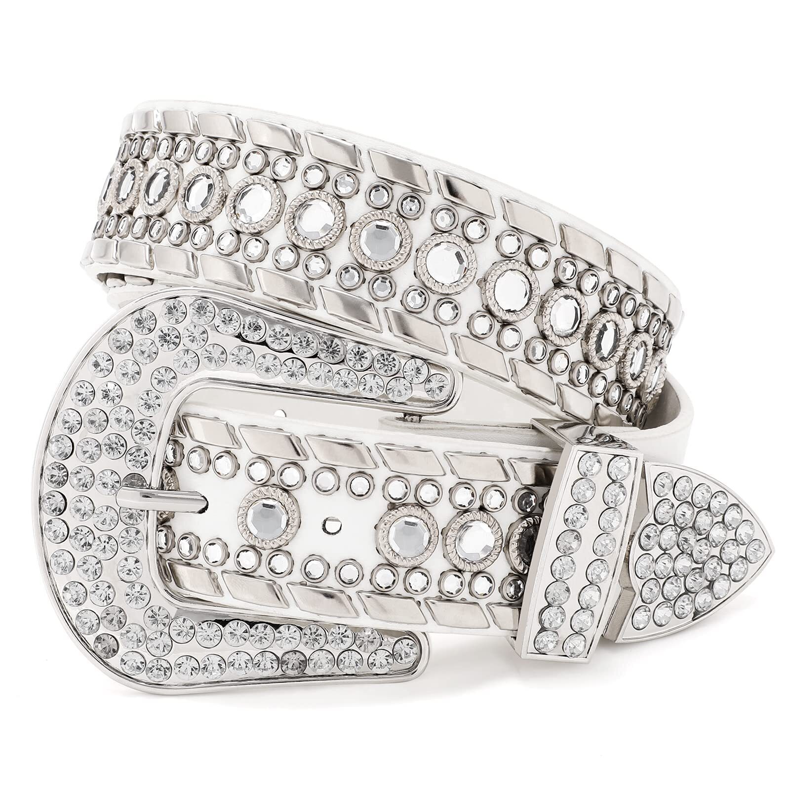 8272 Women Men Rhinestone Studded Western Leather Belt Ladies Vintage Bling